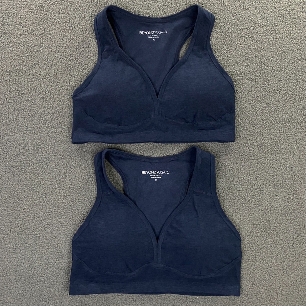 Beyond Yoga Set of 2 Lift Your Spirits Bra size XL Heather Blue NEW